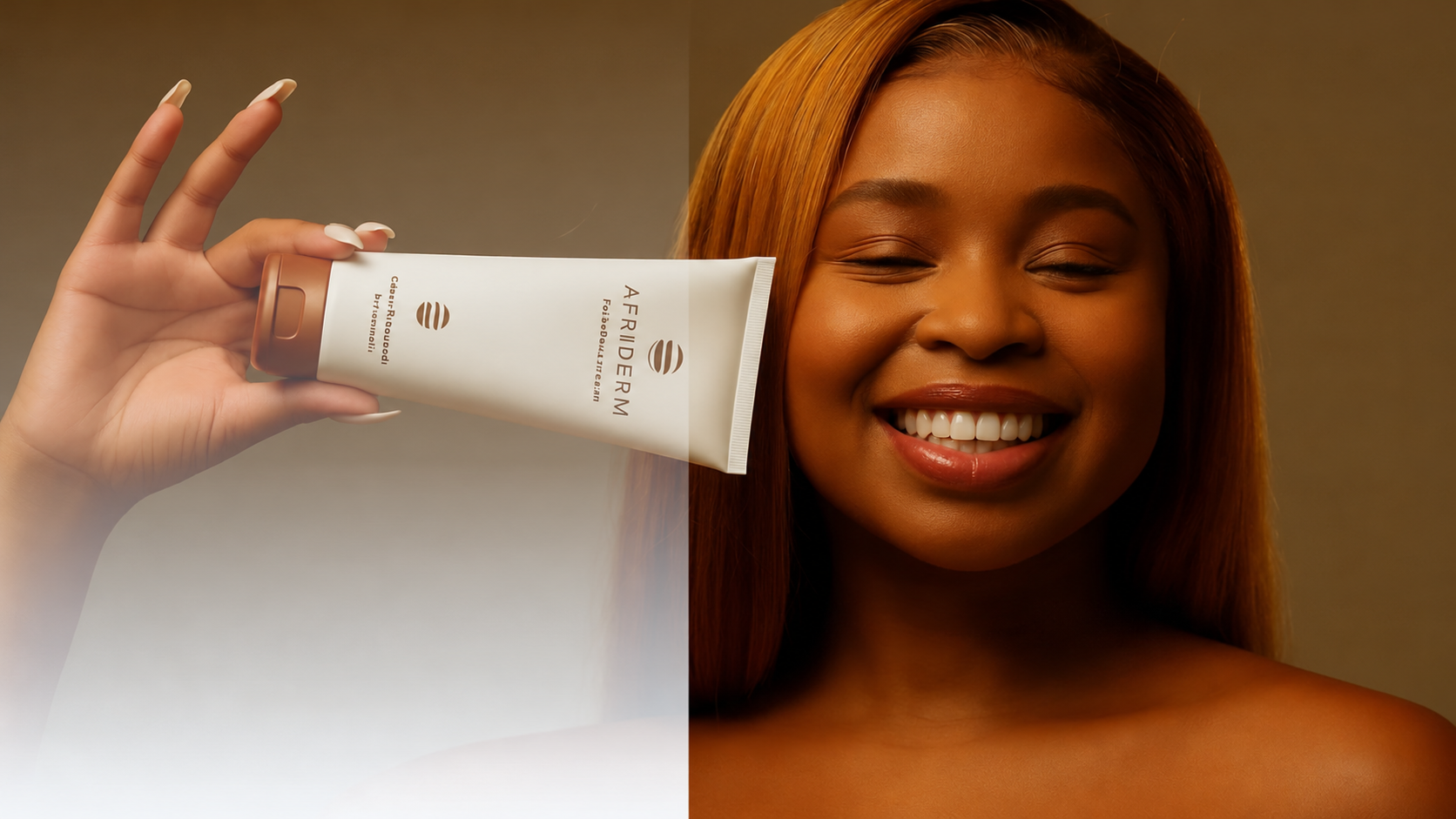 Afriderm brand artwork showing a woman holding an Afriderm skincare product
