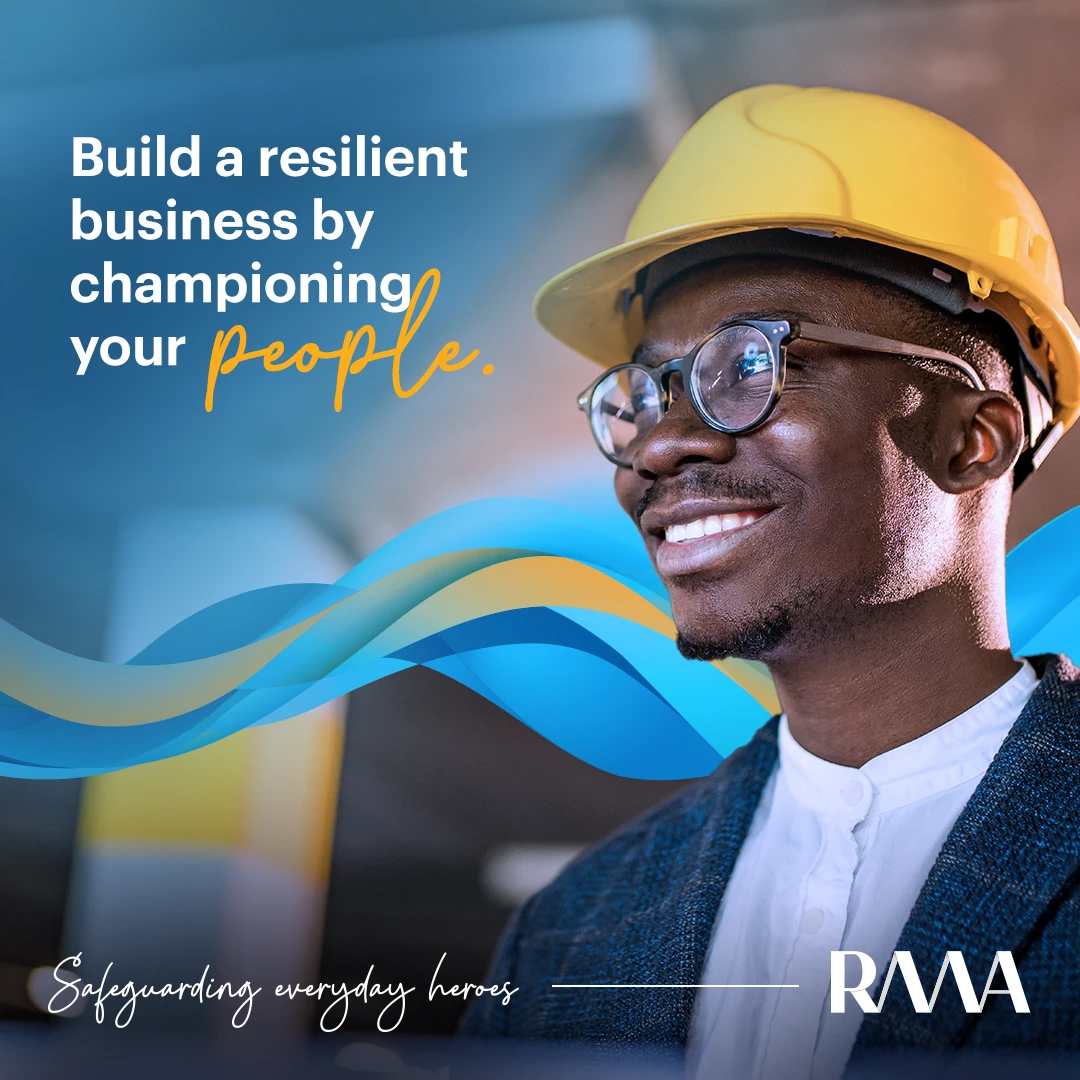 RMA campaign artwork showing a worker in a hard hat with the message Build a resilient business by championing your people