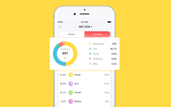 Archived finance management app concept with yellow screen layouts and phone mockups